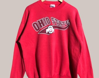 Vintage 90s NCAA Ohio State Buckeyes University Football Sweatshirt Ohio State Crewneck Ohio State Pullover Printed Logo Red Color Men’s L