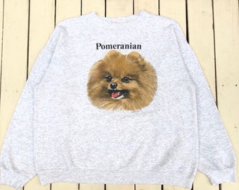 Vintage 90s Pomeranian Dog Sweatshirt Pomeranian Dog Crewneck Pomeranian Dog Pullover Dog Jumper Dog Sweater Printed Logo Gray Color Men’s L