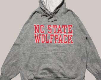 Sweat à capuche vintage NC State Wolfpack, col rond gris (taille M)