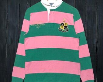 Vintage Polo Ralph Lauren Rugby Embroidery Logo Pink / Green Colour Saiz Small