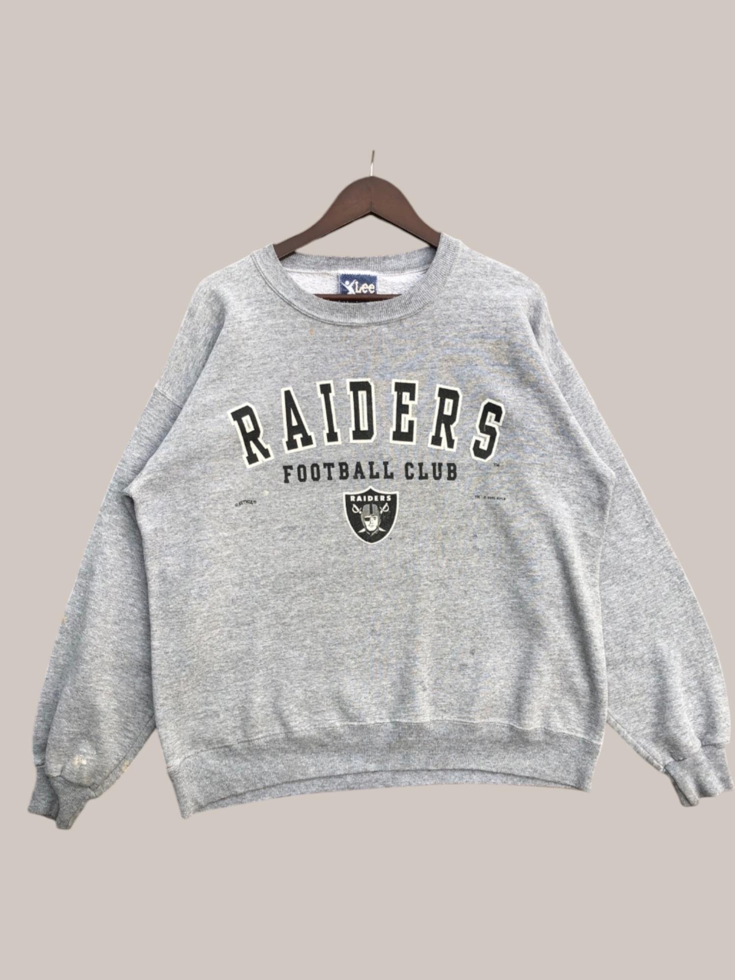 Distressed Vintage 90s NFL Oakland Raiders Football Sweatshirt Raiders Crewneck Raiders Pullover Raiders  Printed Logo Gray Color Men’s XL