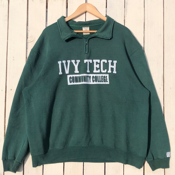 Vintage Ivy Tech Spellout Print Halfzipper Sweatshirt Ivy Tech Pullover Ivy Tech Jumper Dark Green Ivy Tech Spellout Logo Size XXL