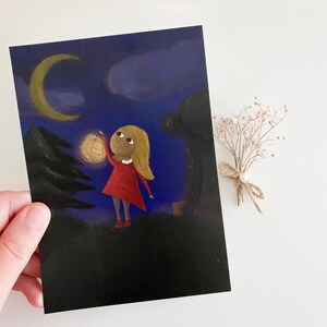 Pocztówka dziewczynka z latarnią/pocztówka A6/pocztówka dla dzieci/kartka urodzinowa