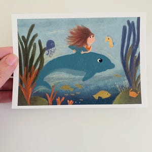Postcard Girl in the Underwater World/ Postcard A6/ Postcard Children/ Birthday Card