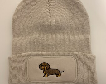 Beanie hat with embroidered dachshund for men & women unisex