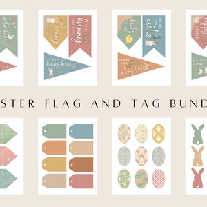 Easter Flag and Tag Bundle, Easter Pennants, Spring Flags and Tags Bundle, Basket Flags, Basket Tags, Instant Download, Digital Download