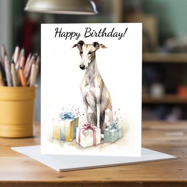 Greyhound Birthday Present Card | A5 Dog Greeting Card | Dog Card