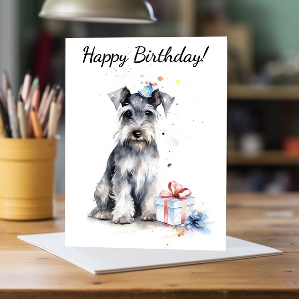 Miniature Schnauzer Birthday Present Card | A5 Dog Greeting Card | Dog Card