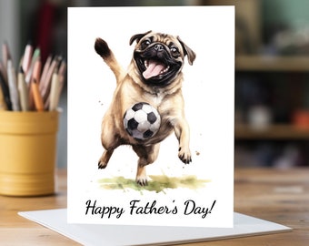 Pug Vaderdagkaart | Voetbalontwerp | A5 hondenkaart