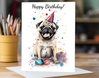 Pug Birthday Present Card | A5 Dog Greeting Card | Dog Card