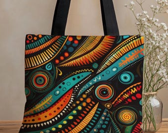 Boho African Tote Bag, Ethnic Weekender Bag, Bohemian Shoulder Bag, Vibrant Tribal Print, Reusable Everyday Purse, Gift for Her