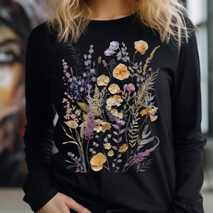 Wildflowers Long Sleeve Shirt, Pressed Flowers Vintage T-shirt, Cottagecore Tshirt, Boho Floral T shirt