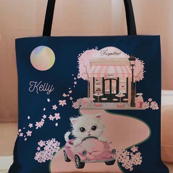 Sac fourre-tout chat personnalisé pour les filles, sac de week-end pour enfant, sac fourre-tout chat mignon kitty cadeau personnalisé pour les filles