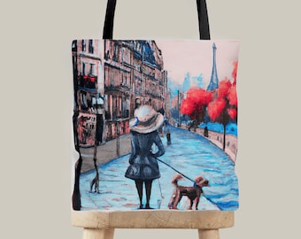 AOP Overnight Tote Eiffel Tower Charm Bag, Small Medium Big Shoulder Bag, Weekender Bag for Women, Paris Gifts for Her