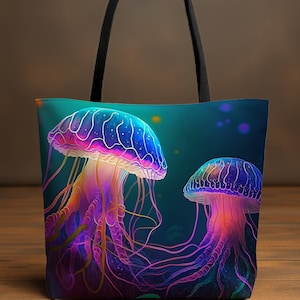 Qualle Einkaufstasche, bunte Schultertasche, Qualle Charme Strandtasche, Ozean und Aquarium Liebhaber Geschenk