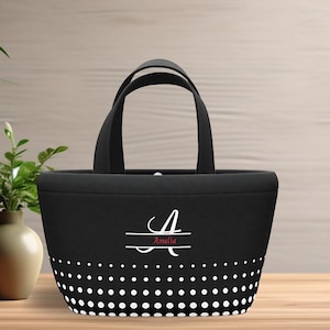 Custom Black Lunch Bag for Women, Personalized Name Insulated Lunch Tote Bag for Adults, Monogram Cute Lunch Bag, Gift for Her