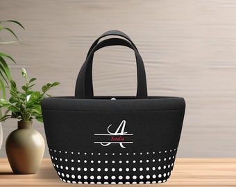 Benutzerdefinierte schwarze Lunchbox für Frauen, personalisierte Name Lunchbox für Erwachsene, Monogramm Niedliche Lunchbag, Geschenk für Sie
