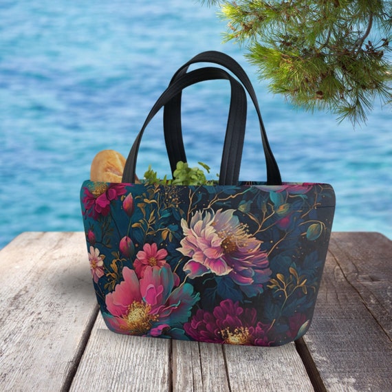Wildflower Lunch Bag for Women,  Floral Lunch Tote for Work, School, Picnic, Carry Food Bag for Adults, Reusable Lunch Bag, Gift for Her