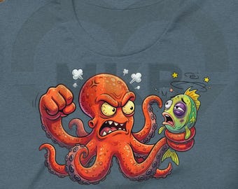 Funny Octopus Punching Fish Shirt, Ocean Animal Dark Factual Humor Tee