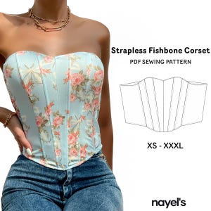 Strapless Fishbone Bustier corset sewing instructions and pattern, Renaissance Cottagecore Bodice, Historical PDF Beginner Friendly