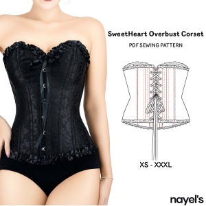 Instrucciones y patrón de costura de corsé con volantes de corazón sobre el busto / Corpiño bustier victoriano en PDF / Patrón para principiantes