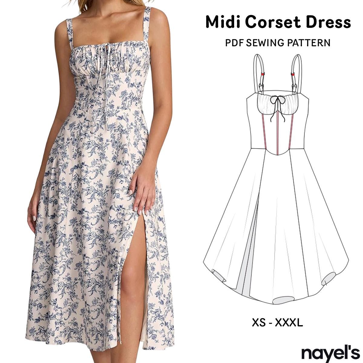 Midi Corset Dress Sewing Instructions and Pattern | Boho Linen Dress ...