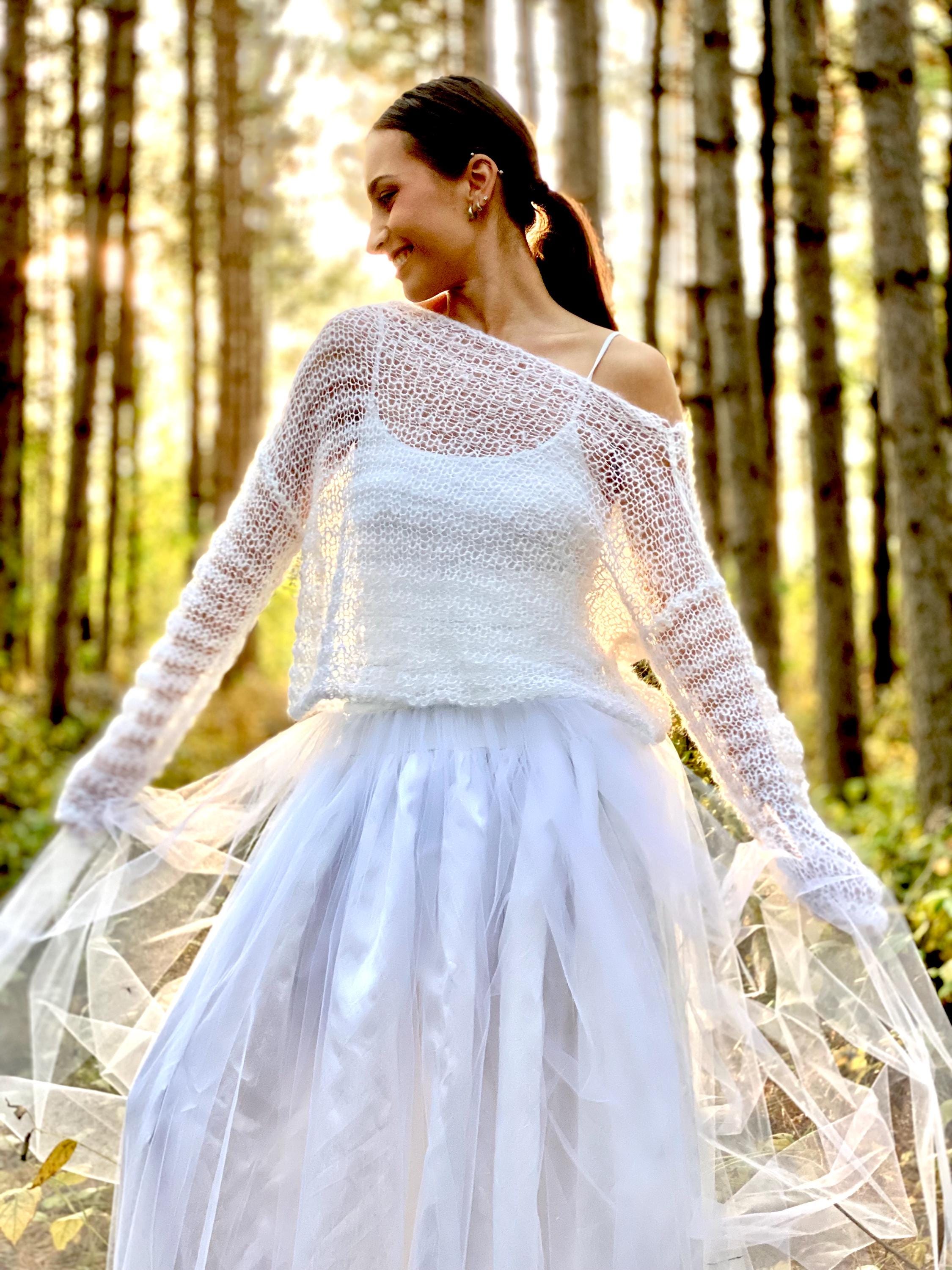 Bridal Sheer Net Knit Mohair Sweater, Open Weave Sheer Minimalist