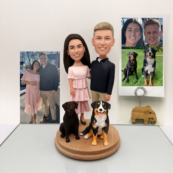 Custom Wedding Bobbleheads With 2 Dogs, Custom Couple And Dog Figurines, Custom Wedding Statue With Pets, Custom Gift For Couples And Animal