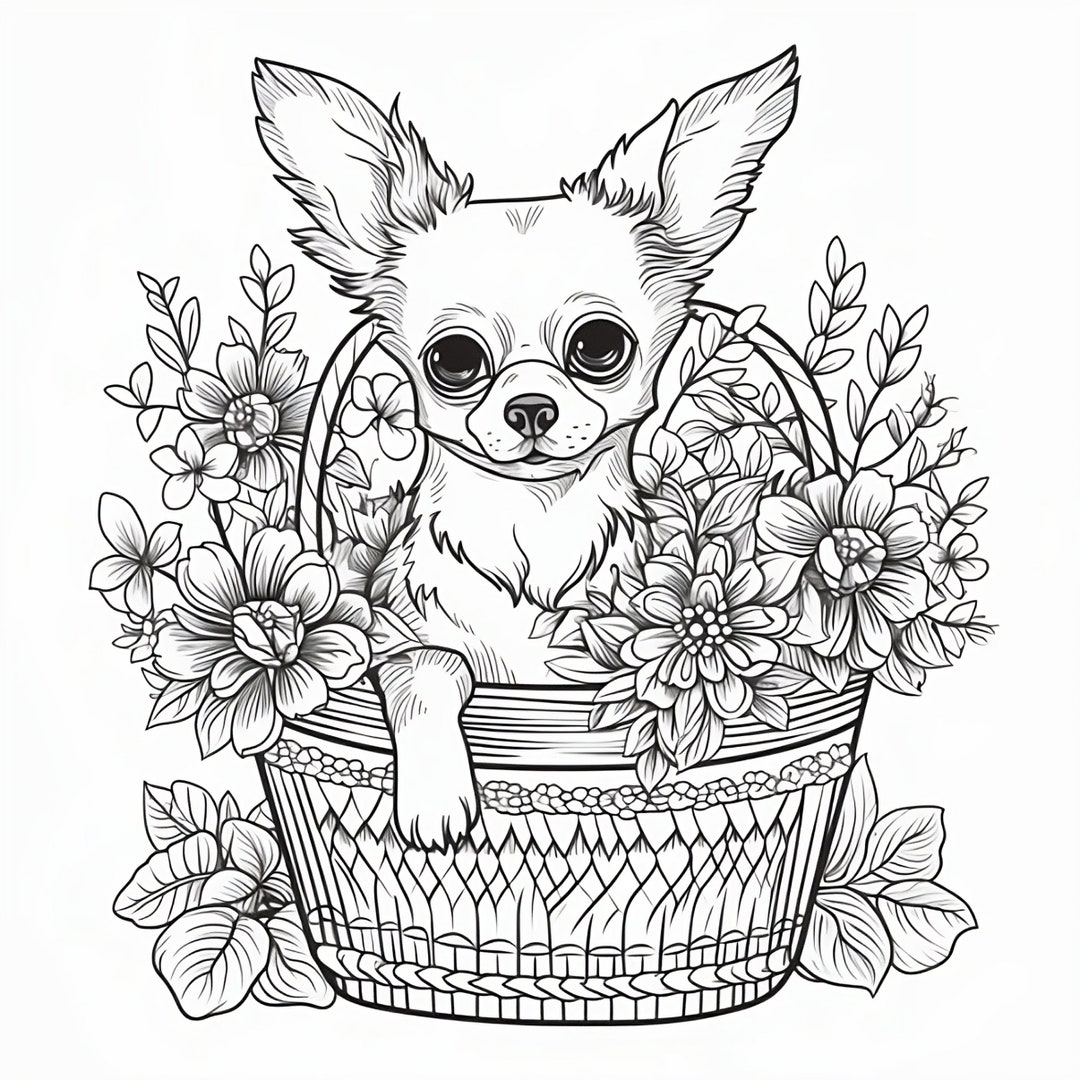 Five chihuahua coloring pages collection digital download printable