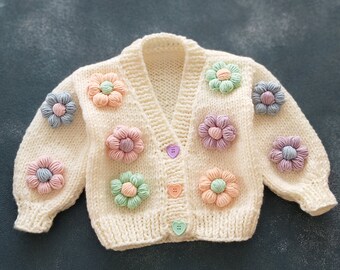 Handmade Floral Baby Cardigan, Daisy Kids Cardigan,Gift, Cardigan For Children , Colorful Flowers