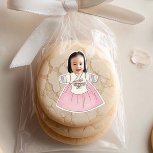 Custom Dohl First Birthday Photo Stickers, Party Favor Label, Personalized Photo Sticker with Girl Hanbok