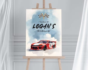 Race Car Welcome Banner, Red Racing Car Birthday Decors, Fast One, Two Fast, Need Four Speed, Kid Birthday Poster Template, Instant Download