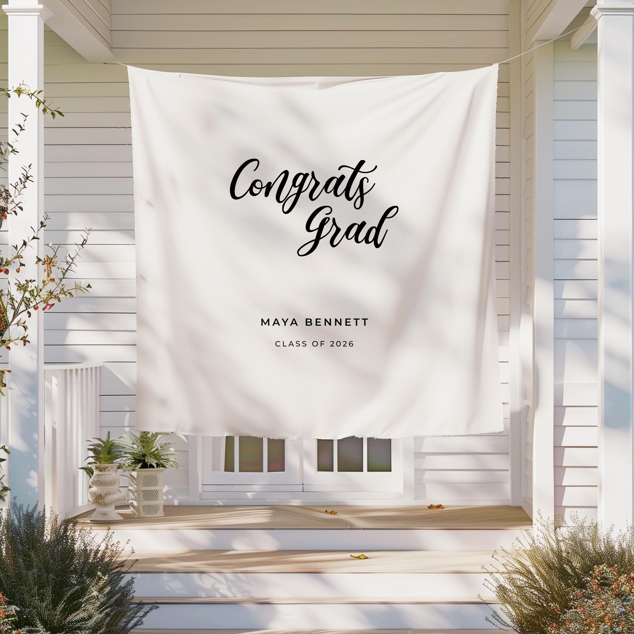 Spring Graduation Linen Custom Cotton Linen Graduation Banner, Congrats Grad Party Decor, Class ...