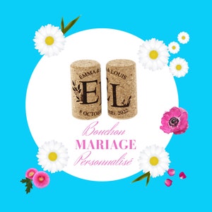 Bouchons de vin en liège personnalisés pour Mariage Emma & Louis