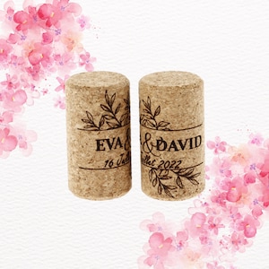 Bouchons de vin en liège personnalisés pour Mariage Eva & David