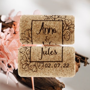 Bouchons de vin en liège personnalisés pour Mariage Anna & Jules
