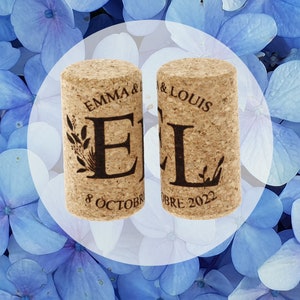 Bouchons de vin en liège personnalisés pour Mariage Louis & Emma