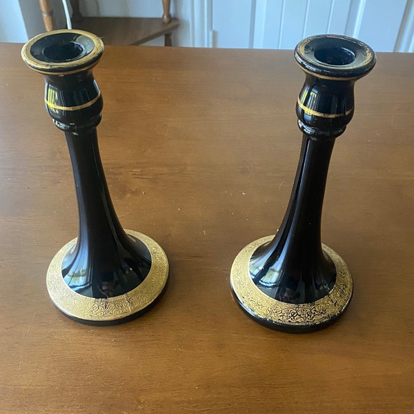 Vintage Black and Gold Candlestick Holders - Elegant Home Decor