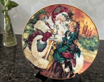 Prato de Natal de porcelana Avon 22K em ouro 1994 "A Maravilha do Natal"