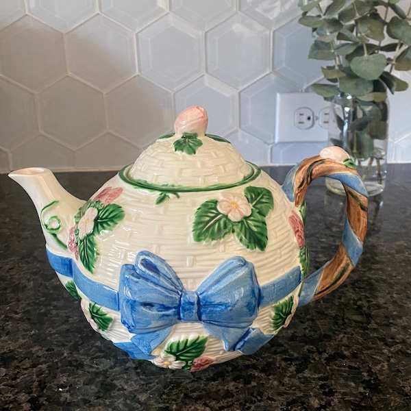 Vintage 1985 Haldon Group Floral Teapot with Bow Detail - Authentic Made in Japan