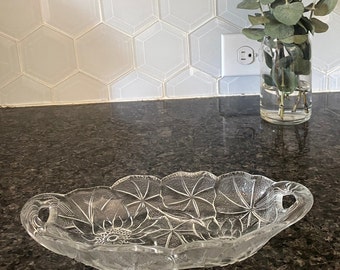 Elegant Clear Glass Floral Trinket Holder with Handles