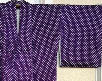 pre-1970s Silk Kimono - Purple and White Shibori