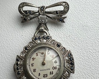Silver Watch Pin with Diamonds and Sapphires