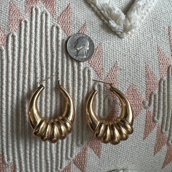 14K Gold Chunky Puffed Hoop Earrings