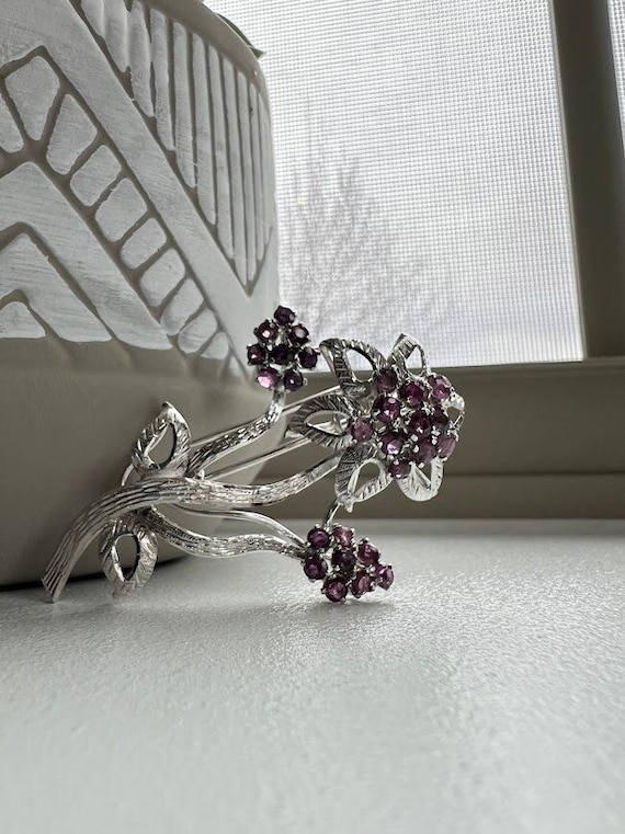 Sterling Silver and Pink Sapphire Flower Brooch