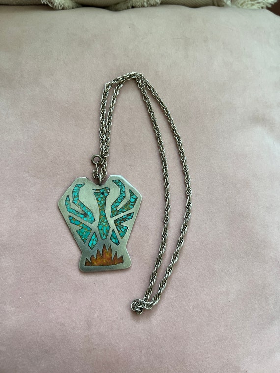 Vintage Sterling and Turquoise Pendant - image 1