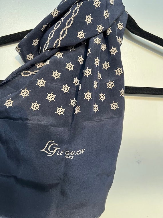 Vintage Le Galion Paris Silk Scarf Navy Blue Nauti