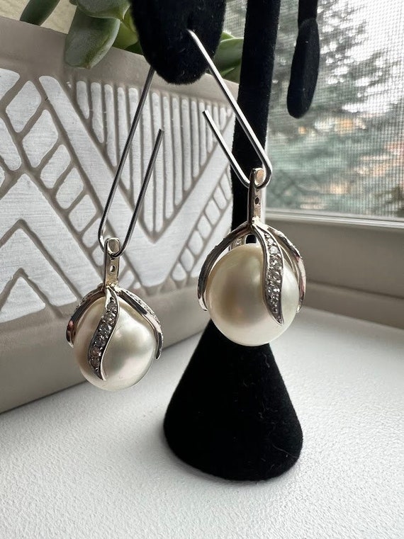 Freshwater Pearl and Diamond Earring Dangles in St