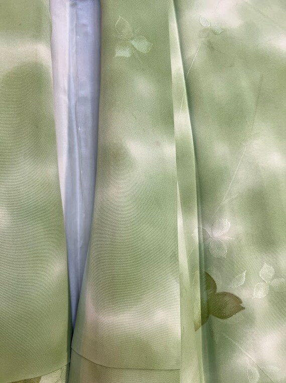 pre-1970s Silk Kimono - Lime Green with Ivy - image 8