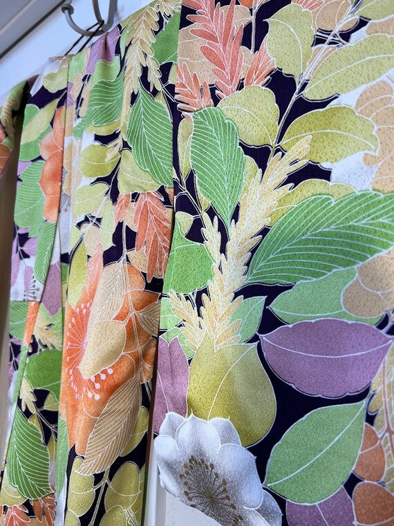 pre-1970s Silk Kimono - Tropical Florals - image 3